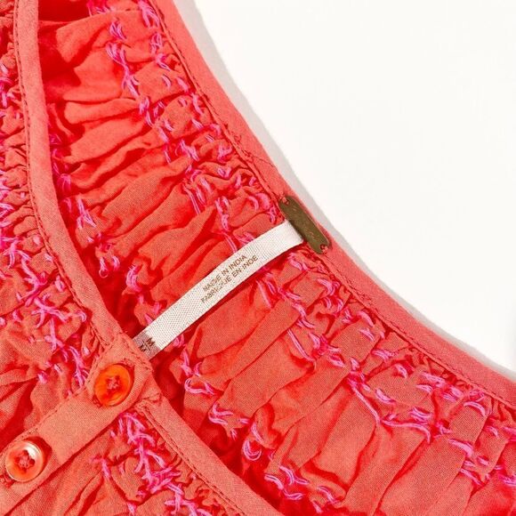 Free People orange smocked boho blouse - Picture 3 of 15